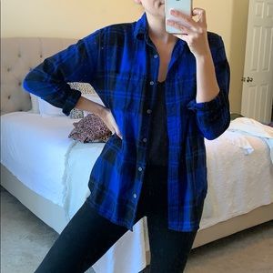 Royal blue and black boyfriend flannel.